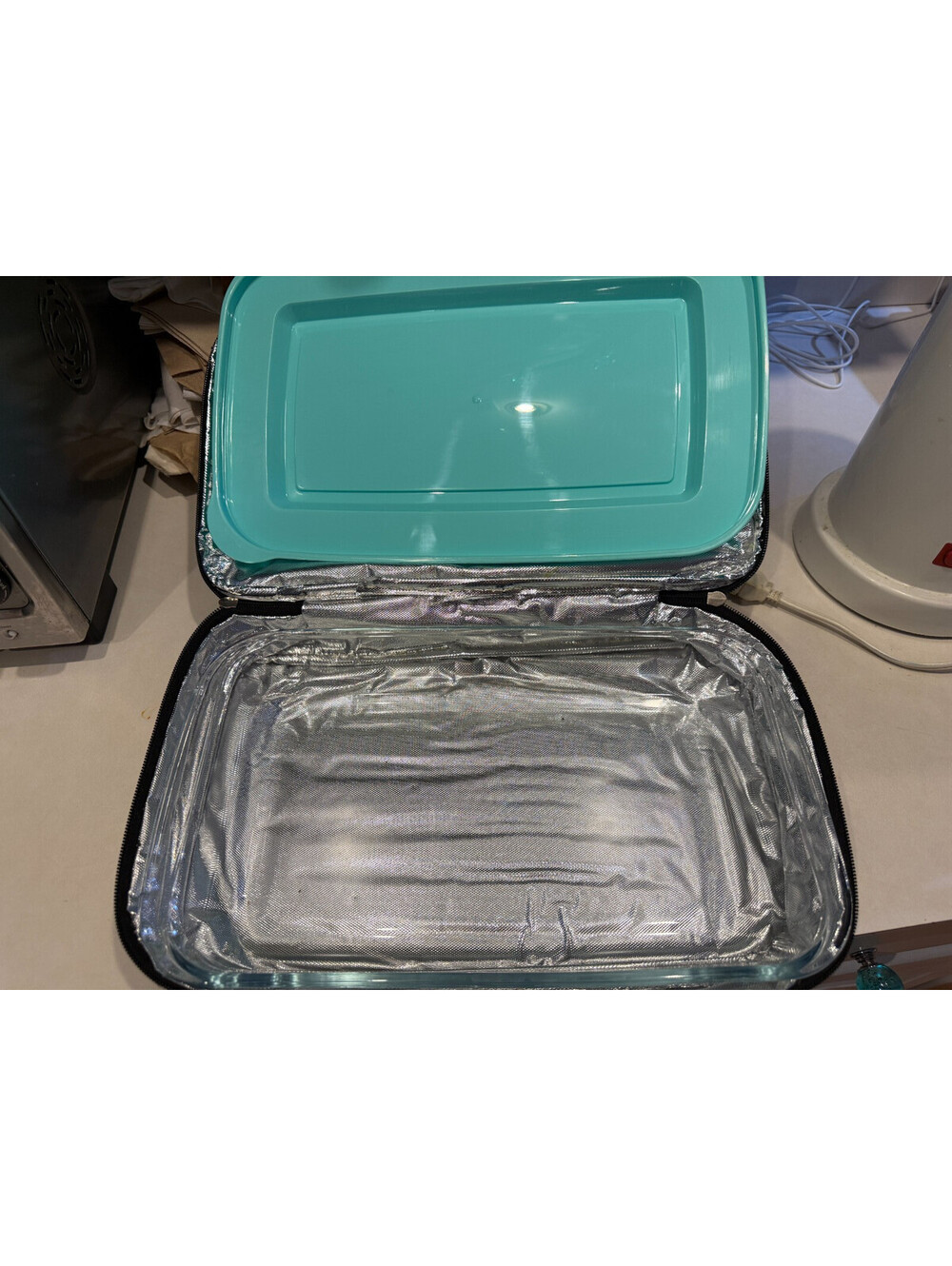 Cook's Tools Insulated Casserole Carrier Tote w/ 9x13 Glass Baking Dish Teal Lid